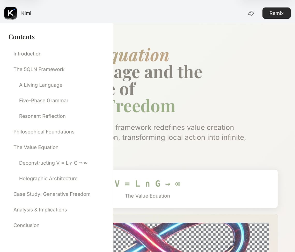 KimiAI-The Value Equation: 5QLN Language and Generative Freedom